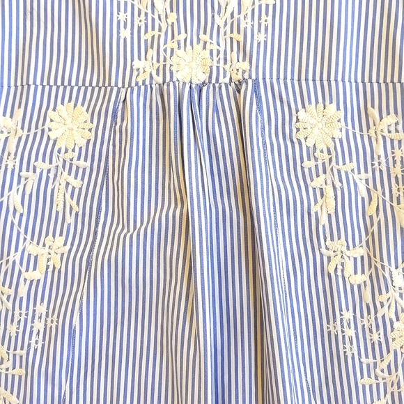 NWOT. Zara Long Sleeve V-Neck Midi Dress with Stripes and Floral Embroidery. - Picture 4 of 7